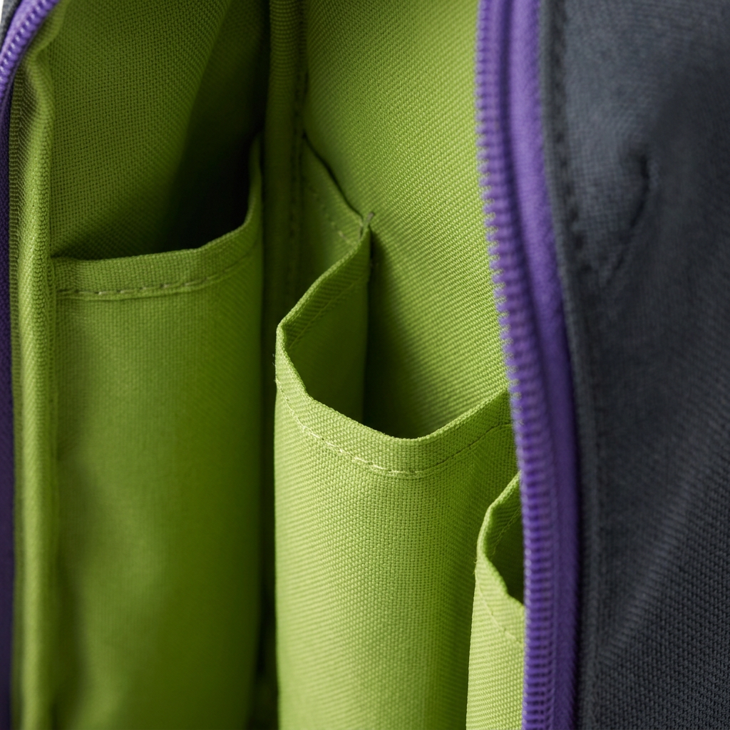 AI concept macro of lime interior sleeves and violet zipper trim.