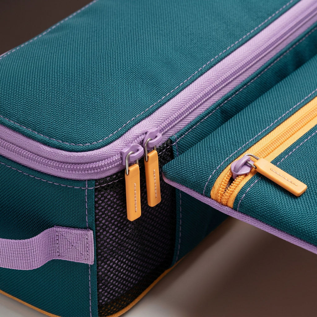 Textile and closure detail concept for the slim packing cube set.