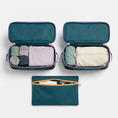 Open interior layout concept for the slim packing cube set.