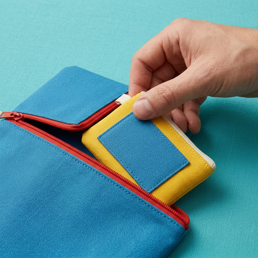 AI concept hand taking yellow pouch from azure envelope.