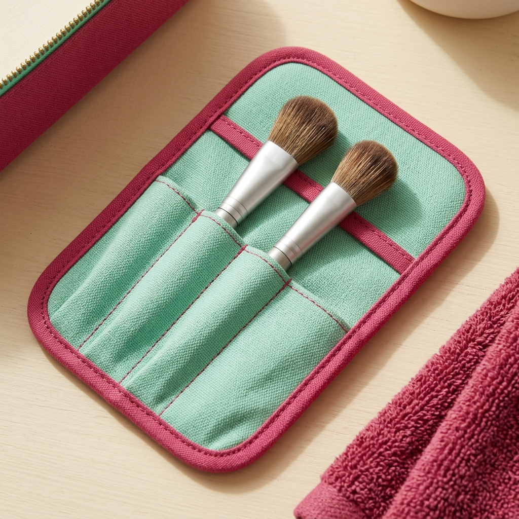 AI concept close-up of the separate mint brush sleeve holding two generic brushes; brushes not included.